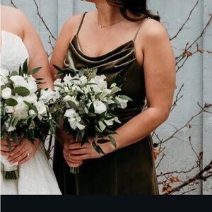 David's Bridal Martini Olive Velvet Maxi Dress
